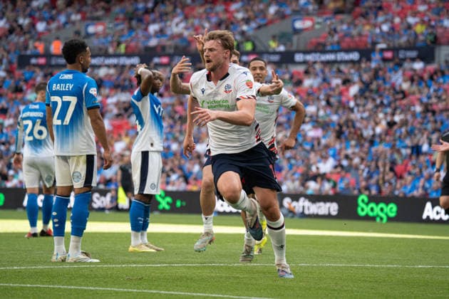 Sam Dalby goal celbration during, Bolton Wanderers vs Stockport County at Wembley Stadium in London, United Kingdom (Photo by Elliot Legg Sports Press Photo) Copyright: xElliotxLegg SportsxPressxPhotox Sportspressphoto_153999