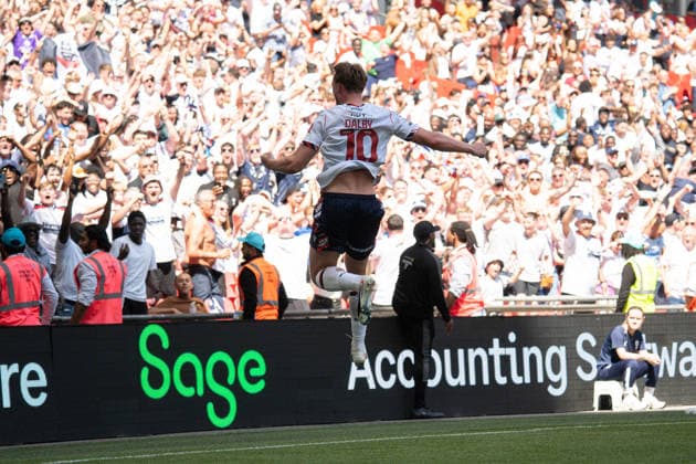 Sam Dalby goal celbration during, Bolton Wanderers vs Stockport County at Wembley Stadium in London, United Kingdom (Photo by Elliot Legg Sports Press Photo) Copyright: xElliotxLegg SportsxPressxPhotox Sportspressphoto_154005