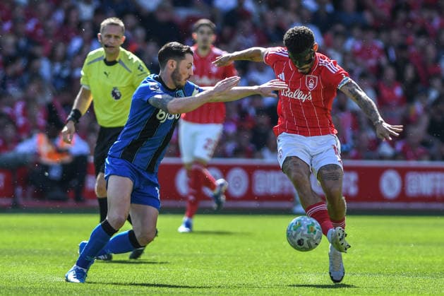 Nottingham Forest v Bournemouth, English Premier League, The City Ground, Nottingham, UK - 24 May 2026 Nottingham Forest s Morgan Gibbs-White on the ball , UK NEWSPAPERS OUT Copyright: xRichardxBowcottx