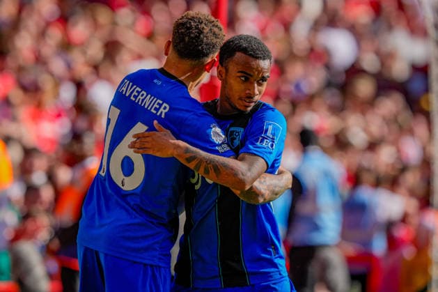 Premier League: Nottingham Forest v Bournemouth Marcus Tavernier of Bournemouth celebrates his goal to make it 1-1 during the Premier League match Nottingham Forest vs Bournemouth at City Ground, Nottingham, United Kingdom on 24 May 2026 (Photo by Maynard Manyowa News Images) Nottingham City Ground Nottinghamshire United Kingdom Copyright: xMaynardxManyowa NewsxImagesx