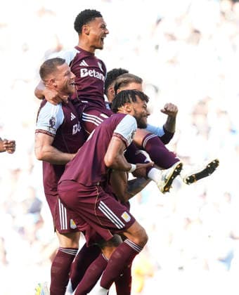 Manchester, England, 24th May 2026. Ollie Watkins of Aston Villa celebrates scoring their second goal during the Manchester City vs Aston Villa Premier League match at the Etihad Stadium, Manchester. Picture credit should read: Andrew Yates Sportimage EDITORIAL USE ONLY. No use with unauthorised audio, video, data, fixture lists, club league logos or live services. Online in-match use limited to 120 images, no video emulation. No use in betting, games or single club league player publications. SPI_057_AY_Man_City_Villa SPI-4819-0064
