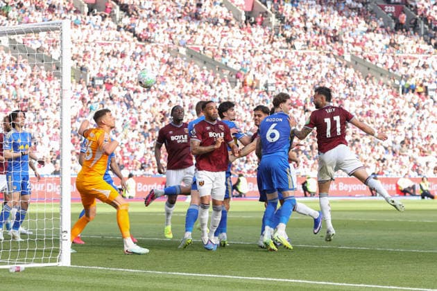 LONDON, ENGLAND, MAY 24: Taty Castellanos of West Ham United scores a header during the FA Cup match between West Ham United and Leeds United at London Stadium on May 24th, 2026 in London, England (Photo by Alexander Canillas Sports Press Photo) Copyright: xAlexanderxCanillas SPPx Sportspressphoto_154114
