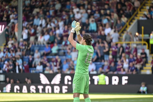 24th May 2026; Turf Moor, Burnley, Lancashire, England; Premier League Football, Burnley versus Wolverhampton Wanderers; Max Weiss of Burnley celebrates towards his team mates after the goal by Zian Flemming of Burnley in the 46th minute to go 1-1 LeexDurkin