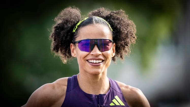 REHLINGEN , GERMANY - MAY 24: Long jumper Jazmin Sawyers (GBR Großbritannien) smiling during the 61. Internationales Pfingstsportfest on 24.05.2026 at the Bungertstadion in Rehlingen-Siersburg (Saarland Deutschland). Saarland Deutschland Copyright: xAxelxKohringx