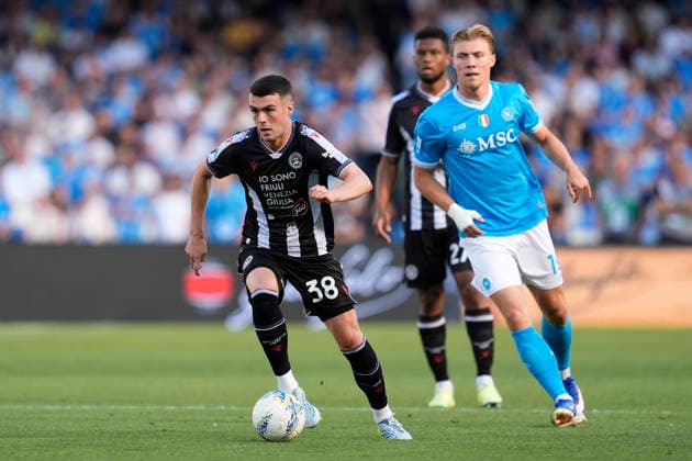 Lennon Miller (Udinese Calcio) in action, , SSC Napoli v Udinese Calcio, Diego Maradona Stadium, May 24, 2026, Napoli, Italy.