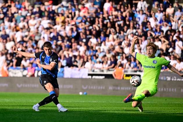 Club Brugge v KAA Gent - Jupiler Pro League Champions Play-Off BRUGGE, BELGIUM - MAY 24 : Tresoldi Nicolo forward of Club Brugge scores a goal during the Jupiler Pro League Champions Play-Off match between Club Brugge and KAA Gent on May 24, 2026 in Brugge, Belgium, 24 05 2026 Brugge Belgium  Copyright: xJanxDexMeuleneirx