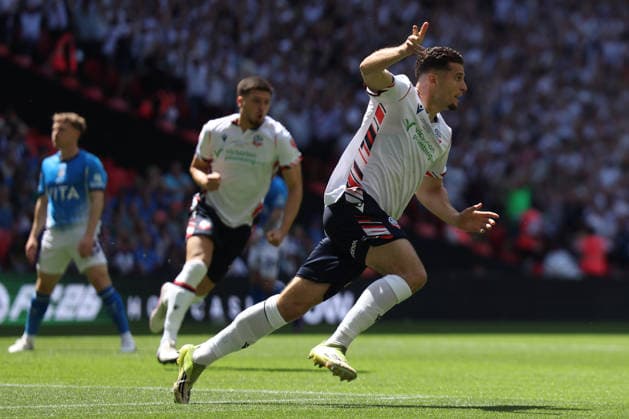 Bolton Wanderers v Stockport County - Sky Bet League One Play-Off Final Ruben Rodrigues of Bolton Wanderers scores during the Sky Bet League 1 Play Off Final match between Bolton Wanderers and Stockport County at Wembley Stadium in London on May 24, 2026. London Greater London United Kingdom  Copyright: xMIxNewsx originalFilename:fletcher-boltonwa260524_npLPz.jpg