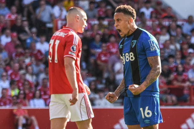 Nottingham Forest v Bournemouth, English Premier League, The City Ground, Nottingham, UK - 24 May 2026 Bournemouth s Marcus Tavernier celebrates after scoring the equalising goal , UK NEWSPAPERS OUT Copyright: xRichardxBowcottx