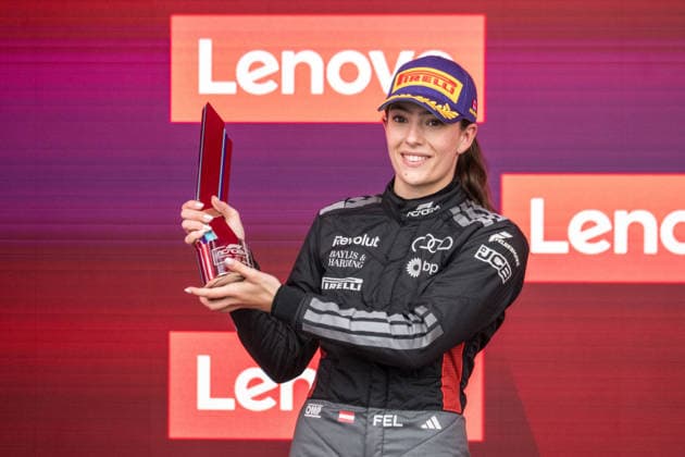 Emma Felbermayr AUT, Audi Revolut F1 Team celebrates second place in the main race of the F1 Academy, CAN, Canadian Grand Prix, Montreal, Motorsport, Formula 1, 24 05 2026 CAN, Canadian Grand Prix, Montreal, Motorsport, Formula 1 Montreal Copyright: xEibner-Pressefotox EP_MKB