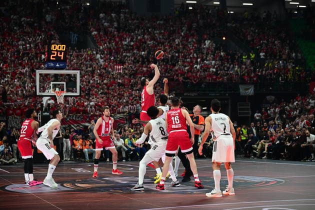 Olympiacos Piraeus v Real Madrid Euroleague Final Four jump initial during the Euroleague match, Final Four, Final game between Olympiacos Piraeus v Real Madrid played at ATHENS Telekom Center Athens Stadium on May 24nd 2026 in Athens Greece Athens Greece Basketball Copyright: xAgenciaxLOFx