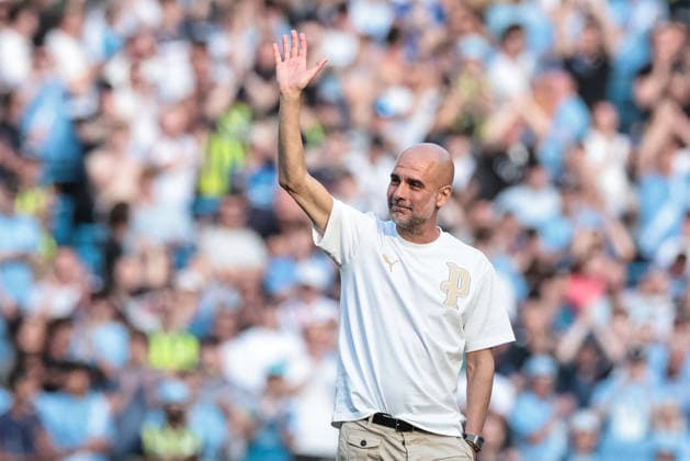 Premier League: Manchester City vs Aston Villa Pep Guardiola manager of Manchester City fights the tears in an emotional last gameas City announce they are naming the new stand after him The Pep Guardiola Stand during the Premier League match Manchester City vs Aston Villa at Etihad Stadium, Manchester, United Kingdom on 24 May 2026 (Photo by Mark Cosgrove News Images) Manchester Etihad Stadium Greater Manchester United, ManU Kingdom Copyright: xMarkxCosgrove NewsxImagesx