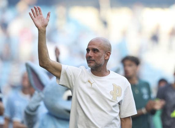 Manchester City v Aston Villa, FA Premier League 24.05.26 Manchester City v Aston Villa, FA Premier League Bradley Ormesher The Times Pep Guardiola manager of Manchester City at end of the match  Copyright: xBradleyxOrmesherx NINTCHDBPICT001083635586