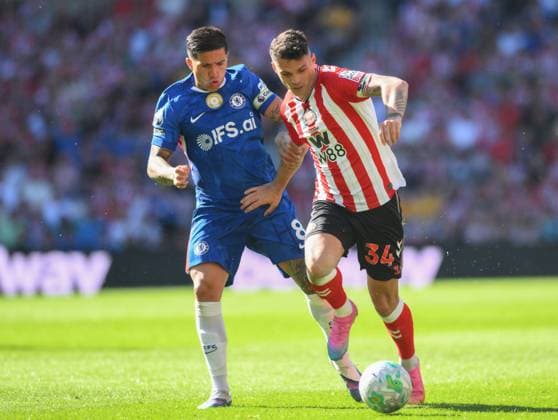 Granit Xhaka of Sunderland fends off Enzo Fernandez of Chelsea Sunderland v Chelsea, Premier League, Football, Stadium of Light, Sunderland, UK - 24 May 2026Sunderland Stadium of Light United Kingdom EDITORIAL USE ONLY No use with unauthorised audio, video, data, fixture lists, club league logos or live services. Online in-match use limited to 120 images, no video emulation. No use in betting, games or single club league player publications. Copyright: xRichardxLee Shutterstockx 16889858at