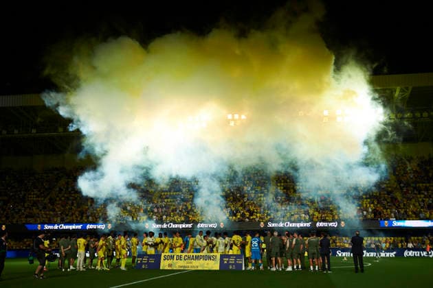 Villarreal players celebrates during the LaLiga EA Sports match between Villarreal CF and Atletico Madrid at Estadio de la Ceramica on May 24, 2026 in Villarreal, Spain Photo by Maria Jose Segovia DeFodi Images