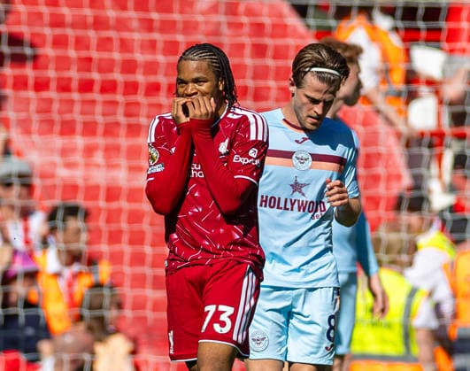 Football - FA Premier League - Liverpool FC v Brentford FC LIVERPOOL, ENGLAND - Sunday, May 24, 2026: Liverpool s Rio Ngumoha reacts after missing a chance during the FA Premier League match between Liverpool FC and Brentford FC at Anfield. The game ended in a 1-1 draw. (Photo by David Rawcliffe Propaganda) LIVERPOOL Anfield MERSEYSIDE ENGLAND  Copyright: xDavidxRawcliffex 2026-05-24-139-Liverpool_Brentford