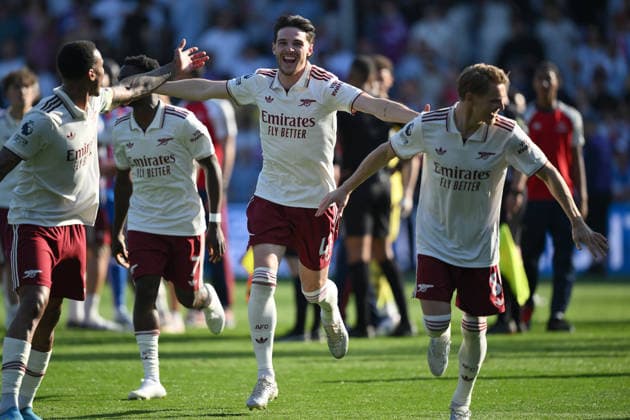 Crystal Palace v Arsenal Premier League Arsenal™s Declan Rice and team mates celebrate winning the Premier League during the Premier League match at Selhurst Park, London 24 05 2026 UK Newspapers OUT Copyright: xDanielxHamburyx FIL-23470-0106