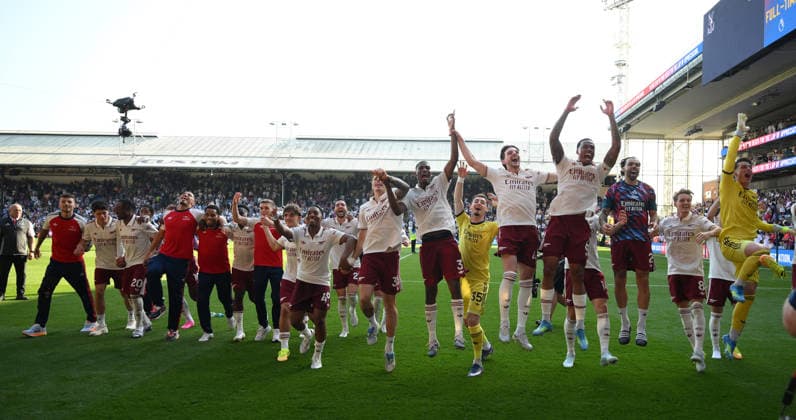 Crystal Palace v Arsenal Premier League Arsenal players celebrate at full time during the Premier League match at Selhurst Park, London 24 05 2026 UK Newspapers OUT Copyright: xDanielxHamburyx FIL-23470-0137
