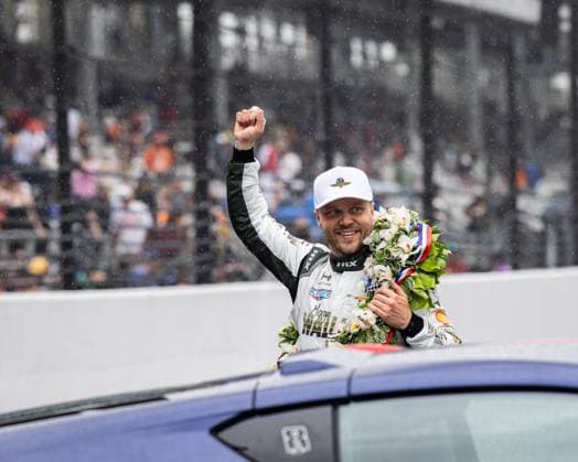 May 24, 2026, Speedway, Indiana, USA: FELIX ROSENQVIST, driver of the No. 60 Honda for Meyer Shank Racing w Curb Agajanian, celebrates after winning the 110th Indianapolis 500 at Indianapolis Motor Speedway. 110th Indianapolis 500: Felix Rosenqvist Wins  - ZUMAw173 20260524_zsp_w173_032 Copyright: xLukexWelshx