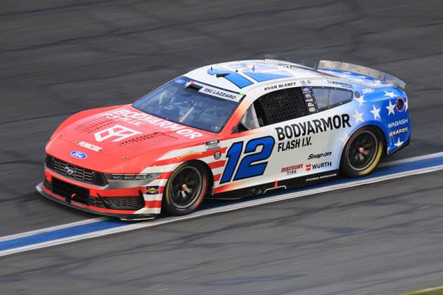 CHARLOTTE, NC - MAY 24: Ryan Blaney ( 12 Team Penske BODYARMOR FLASH I.V. Ford) races into turn 3 during the running of the NASCAR, Motorsport, USA Cup Series Coca-Cola 600 on May 24, 2026 at Charlotte Motor Speedway in Charlotte, NC. (Photo by Jeff Robinson Icon Sportswire) AUTO: MAY 24 NASCAR Cup Series Coca-Cola 600 EDITORIAL USE ONLY Icon2605247257600