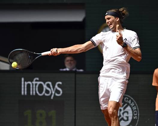 Tennis: French Open Alexander Zverev of Germany plays against Benjamin Bonzi of France in the men s singles first round of the French Open tennis tournament in Paris on May 24, 2026.  A14AA0005610620P