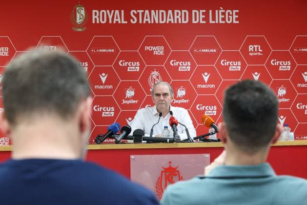 Standard s general manager Pierre Francois pictured during a press conference, PK, Pressekonferenz of first league team Standard de Liege regarding the incidents after Saturday s derby game against Sporting Charleroi, Monday 25 May 2026 in Liege. BRUNOxFAHY  x174988485x
