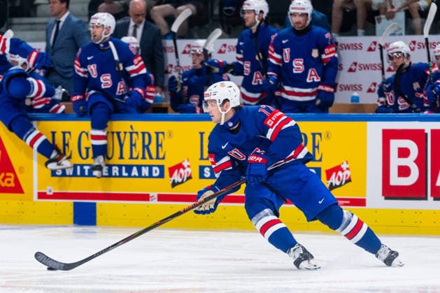 ZURICH, SWITZERLAND - MAY 25: Will Borgen (United States, 17) during build-up play during the Preliminary Round - Group A Match 47 between United States and Hungary at the IIHF Ice hockey, Eishockey World Championship, WM, Weltmeisterschaft 2026, Swiss Life Arena on May 25, 2026 in Zurich, Switzerland. Zurich Switzerland Copyright: xTimoxSteinx