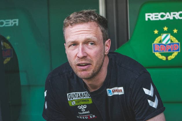 Football Austria, Admiral Bundesliga European Cup Playoff Final ECL 2025 2026, SK Rapid Vienna vs SV Oberbank Ried Allianz Stadium Weststadion, Vienna Hütteldorf Maximilian Senft SV Oberbank Ried, Coach Copyright: xLukasxBierederx
