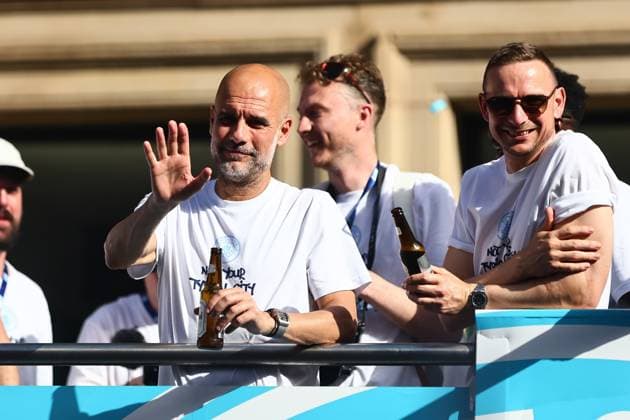 Manchester City out going manager Pep Guardiola Manchester City Carabao Cup and FA Cup trophy Parade, Premier League, Football, Manchester, UK - 25 May 2026Manchester United Kingdom EDITORIAL USE ONLY No use with unauthorised audio, video, data, fixture lists, club league logos or live services. Online in-match use limited to 120 images, no video emulation. No use in betting, games or single club league player publications. Copyright: xPhilxOldham Shutterstockx 16889909t