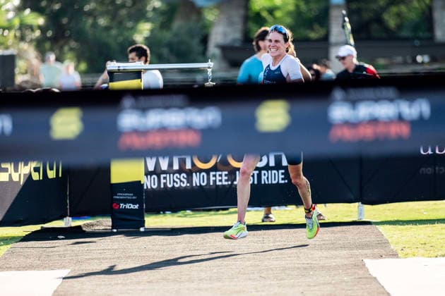 May 25, 2026: Gwen Jorgensen (203) finishing first place womens Pro Sprint at the SuperTri. Austin, Texas. CSM. Austin United States of America - ZUMAc04_ 20260525_faf_c04_011 Copyright: xMarioxCantux