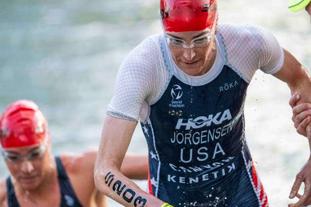May 25, 2026: Gwen Jorgensen (203) exits the swim of the womens Pro Sprint at the SuperTri. Austin, Texas. CSM. Austin United States of America - ZUMAc04_ 20260525_faf_c04_016 Copyright: xMarioxCantux