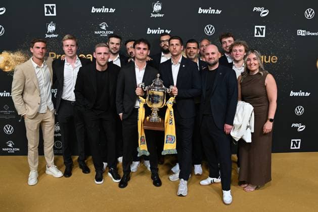 Beveren players pictured on the Golden Carpet at the arrival for the Pro League Awards 2026, for the best players in the 1st and 2nd divisions of the 2025-2026 Belgian soccer championships, on Monday 25 May 2026, in Antwerp. EMILExWINDAL  x175037991x