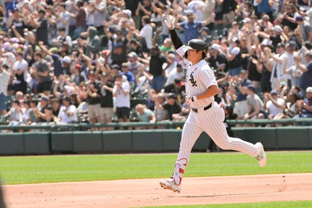 Chicago White Sox Munetaka Murakami (5) rounds the bases during his solo home run against the Minnesota Twins during the first inning at Rate Field in Chicago, IL on Monday, May 25, 2026.  CHI20260525111 MARKxBLACK