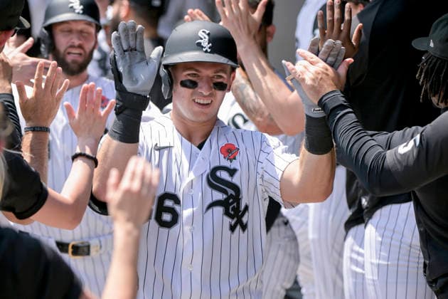 Chicago White Sox Drew Romo (36) celebrates is home run against the Minnesota Twins during the second inning at Rate Field in Chicago, IL on Monday, May 25, 2026.  CHI20260525121 MARKxBLACK