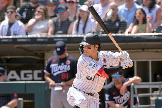 Chicago White Sox right fielder Rikuu Nishida (51) bats during his MLB, Baseball Herren, USA debut against the Minnesota Twins at Rate Field in Chicago, IL on Monday, May 25, 2026.  CHI20260525122 MARKxBLACK