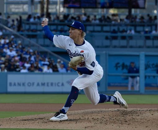 May 25, 2026, Los Angeles, California, United States: Emmet Sheehan 80 of the Los Angeles Dodgers warms up prior to the game between the Colorado Rockies and the Los Angeles Dodgers at UNIQLO Field at Dodger Stadium on Monday, May 25, 2026 in Los Angeles, California.. Los Angeles United States - ZUMAa60_ 20260525_zaf_a60_002 Copyright: xArmandoxArorizox