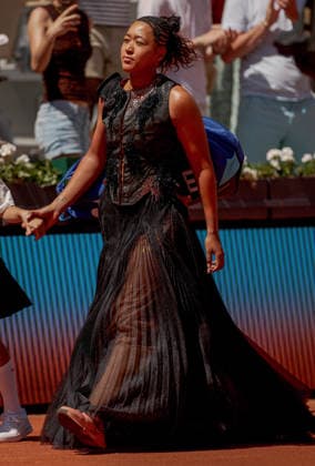 Naomi Osaka of Japan wears a gold sequinned dress under a black sequinned long skirt and corset French Open Tennis, Day Three, Tennis, Roland Garros, Paris, France - 26 May 2026Paris Roland Garros France EDITORIAL USE ONLY No use with unauthorised audio, video, data, fixture lists, club league logos or live services. Online in-match use limited to 120 images, no video emulation. No use in betting, games or single club league player publications.  Copyright: xEllaxLing Shutterstockx 16898259m