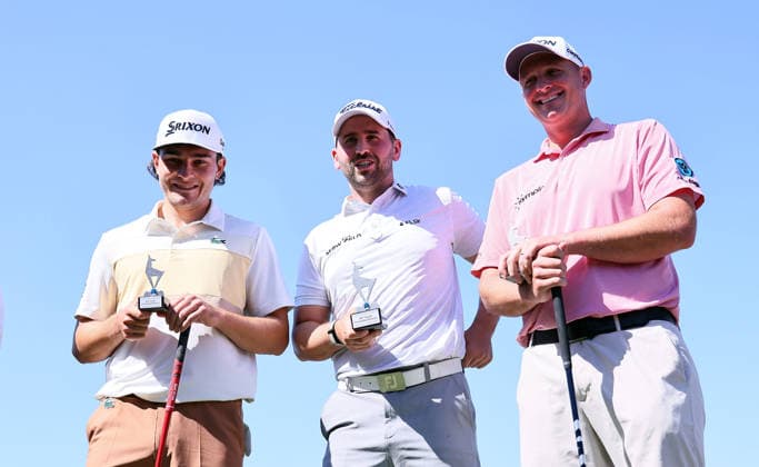 GOLF - Austrian Alpine Open KITZBUEHEL,AUSTRIA,26.MAY.26 - GOLF - DP World Tour, Austrian Alpine Open, GC Kitzbuehel-Schwarzsee-Reith, preview. Image shows Maximilian Steinlechner (AUT), Nicolai Von Dellingshausen (GER) and Sepp Straka (AUT).  GEPAxpictures xAmirxBeganovic