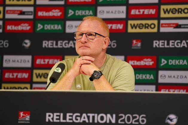 Football, Bundesliga 2, Relegation, SpVgg Greuther Fürth - Rot-Weiss Essen, Press conference after the match