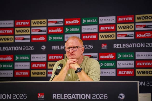 Germany Soccer 2 Bundesliga Relegation 2025 2026 SpVgg Greuther Fürth vs Rot Weiss Essen Sportpark Ronhof I Thomas Sommer Fürth Heiko Vogel Coach, SpVgg Greuther Fürth Press conference, Media Copyright: xJOERANxSTEINSIEKx