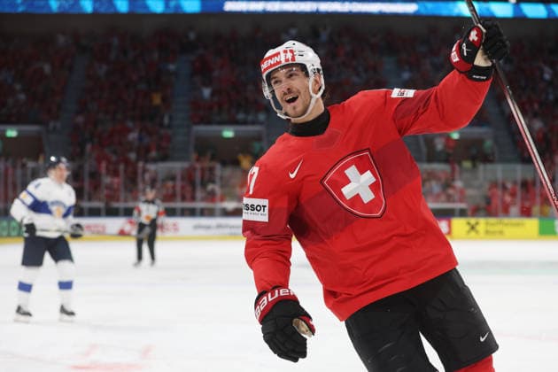 26 05 2026 Swiss Life Arena Zurich , SWITZERLAND, Mens Ice Hockey IIHF World Championship Zurich 2026 Group A SUI FIN Goal celebration Ken Jaeger SUI