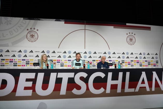 National coach Julian Nagelsmann and sports director Rudi Völler Germany Germany at the opening press conference of the World Cup training camp Herzo Base 27 05 2026 German national team, training camp for World Cup preparation, Home Ground, HerzoBase, World of Adidas, Herzogenaurach