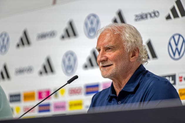 27 05 2026, Football DFB national team Germany, training camp before the World Cup, kick-off press conference in the HALFTIME media center at ADIDAS, in Herzogenaurach At the podium, sports director Rudi Völler Germany answers questions from journalists