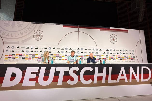 National coach Julian Nagelsmann and sports director Rudi Völler Germany Germany at the opening press conference of the World Cup training camp Herzo Base 27 05 2026 German national team, training camp for World Cup preparation, Home Ground, HerzoBase, World of Adidas, Herzogenaurach