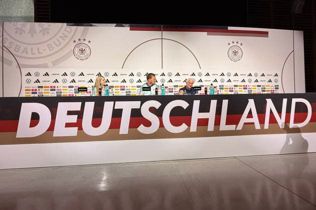 National coach Julian Nagelsmann and sports director Rudi Völler Germany Germany at the opening press conference of the World Cup training camp Herzo Base 27 05 2026 German national team, training camp for World Cup preparation, Home Ground, HerzoBase, World of Adidas, Herzogenaurach