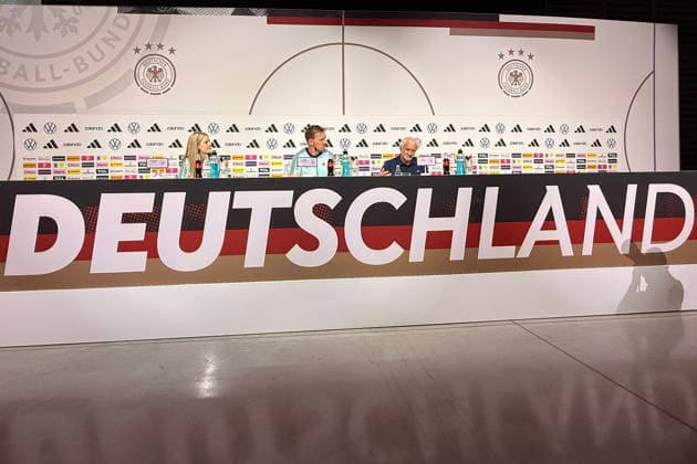 National coach Julian Nagelsmann and sports director Rudi Völler Germany Germany at the opening press conference of the World Cup training camp Herzo Base 27 05 2026 German national team, training camp for World Cup preparation, Home Ground, HerzoBase, World of Adidas, Herzogenaurach