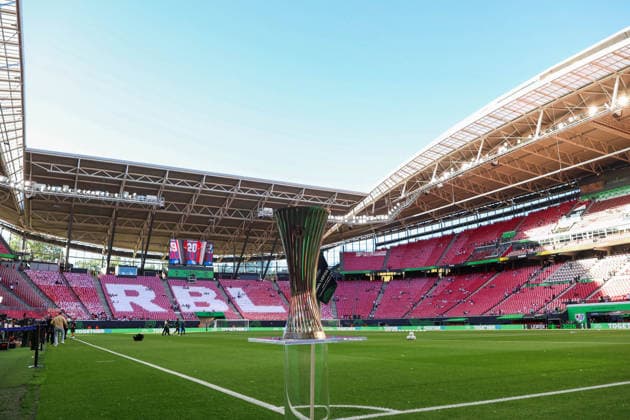 UEFA Conference League final: Crystal Palace FC Vs Rayo Vallecano A view of the trophy and Red Bull Arena during the UEFA Conference League Final 2026 match between Crystal Palace FC and Rayo Vallecano at Football Arena Leipzig. Copyright: xMikolajxBarbanellx