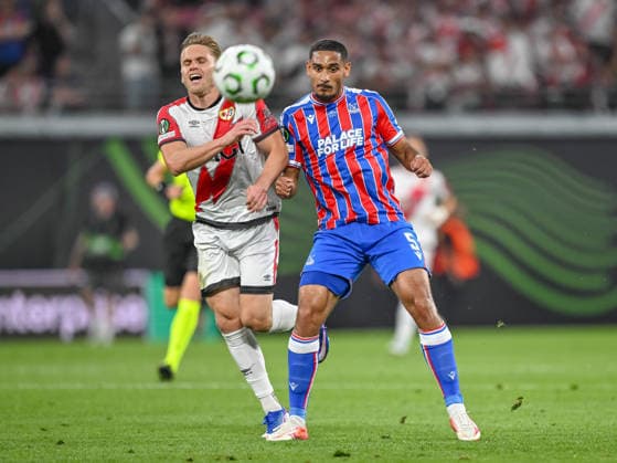 Alemao Rayo Vallecano and Maxence Lacroix Crystal Palace battle for the ball during the UEFA Conference League Final 2026 match between Crystal Palace FC and Rayo Vallecano de Madrid at Football Arena Leipzig on May 27, 2026 in Leipzig, Germany Photo by Harry Langer DeFodi Images