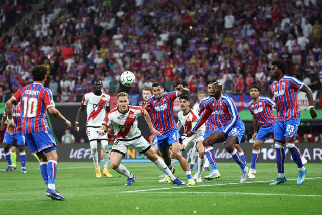 Crystal Palace v Rayo Vallecano, UEFA Conference League Final Crystal Palace defender Daniel Munoz (2) Crystal Palace forward Jean-Philippe Mateta (14) Crystal Palace defender Jaydee Canvot (23) heads clear during the Crystal Palace v Rayo Vallecano UEFA Conference League Final match at Red Bull Arena, Leipzig, Germany on 27 May 2026 Credit: Ian Stephen Every Second Media Editorial use only. All images are copyright Every Second Media Limited. No images may be reproduced without prior permission. Copyright: xIMAGO EveryxSecondxMediax ESM-2015-0049 IanxStephenx xEveryxSecondxMediax
