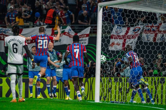 Germany Football UEFA Conference League 2025 2026, Final in Leipzig Crystal Palace vs Rayo Vallecano Leipzig Stadium Red Bull Arena Leipzig Goal, goal celebration, emotions, jubilation, joy Copyright: xTomxLauruschkatx