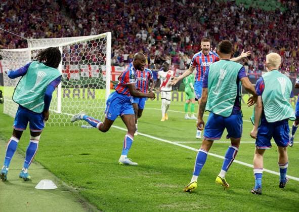 Jean-Philippe Mateta of Crystal Palace celebrates scoring their side s first goal of the game Crystal Palace v Rayo Vallecano, UEFA Conference League, Final, Football, Red Bull Arena, Leipzig, Germany - 27 May 2026Leipzig Red Bull Arena Germany EDITORIAL USE ONLY No use with unauthorised audio, video, data, fixture lists, club league logos or live services. Online in-match use limited to 120 images, no video emulation. No use in betting, games or single club league player publications.  Copyright: xKieranxMcManus Shutterstockx 16898266cq